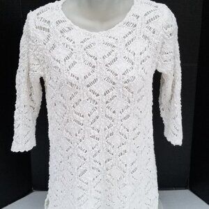 J JILL Layering Top/Swim Open Weave White Stretch Knit with Side Points SMALL